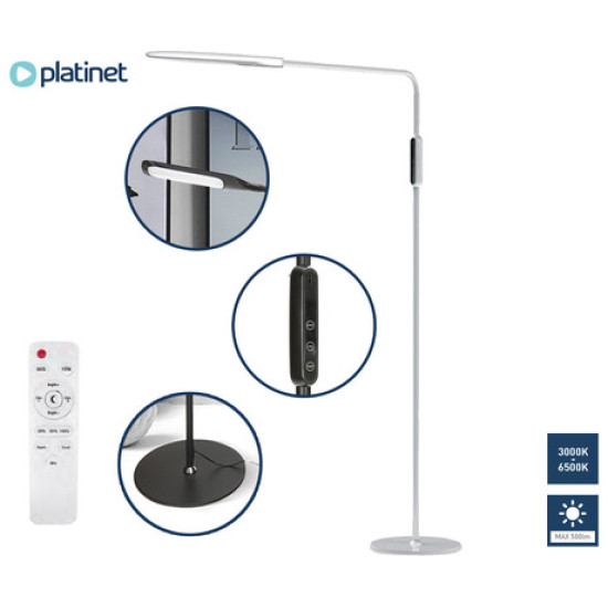 PLATINET PFLU19A LED podna lampa, 9W, daljinski upravljač, 3000-6500K, podesiva svjetlina, savitljiva, bijela