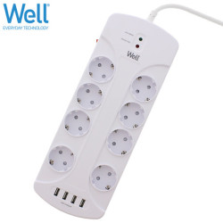 Prenaponska zaštita WELL EXTS-8S3M, 8x utičnica 230V + 4x USB, 16A, 3680W, 3m Prenaponska zaštita WELL EXTS-8S3M, 8x utičnica 230V + 4x USB, 16A, 3680W, 3m