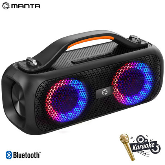 MANTA Boombox SPK216, Bluetooth 5.0, 40W RMS, TWS, punjiva baterija, RGB LED osvjetljenje, IPX5 vodootporan, USB / AUX, Google Assistant & Siri, crna