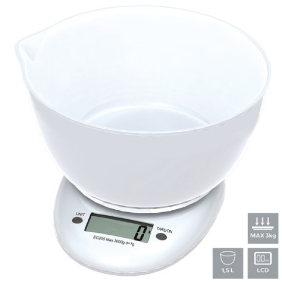 Platinet/OMEGA kuhinjska vaga OBSKWB, LCD displej, do 3kg, sa posudom 1.5L