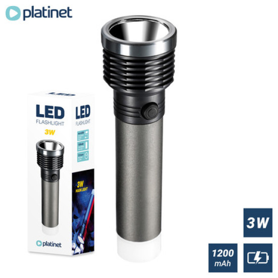 Platinet PAF06 LED ručna svjetiljka, 2u1, punjiva baterija, moderan izgled, siva