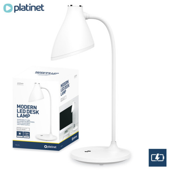 PLATINET PDL6730 LED stolna lampa, 2u1, podesiva svjetlina, noćna lampa, baterija, podesivi vrat, retro / vintage, bijela