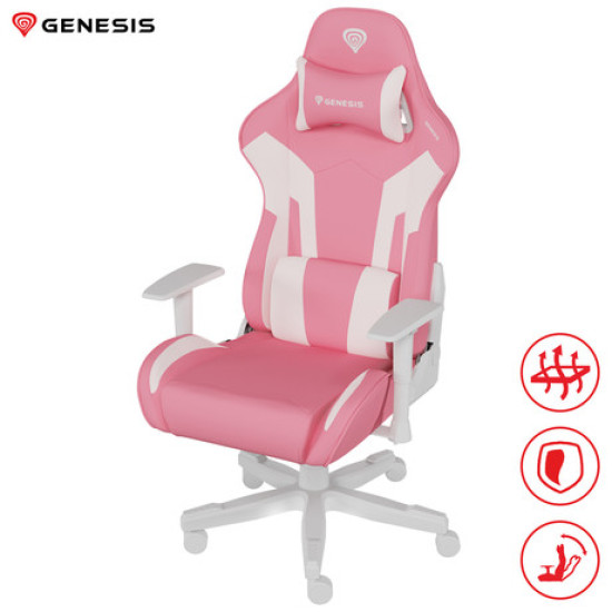 GENESIS NITRO 710 igraća stolica, ergonomska, podesiva visina/nagib, 2D nasloni za ruke, CareGlide™ kotači, ružičasto bijela