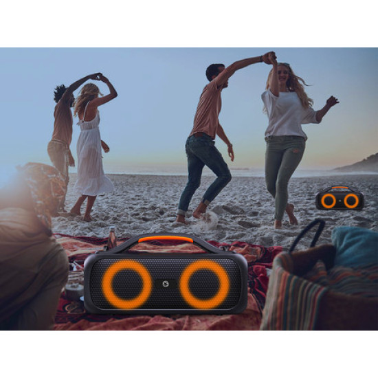 MANTA Boombox SPK216, Bluetooth 5.0, 40W RMS, TWS, punjiva baterija, RGB LED osvjetljenje, IPX5 vodootporan, USB / AUX, Google Assistant & Siri, crna