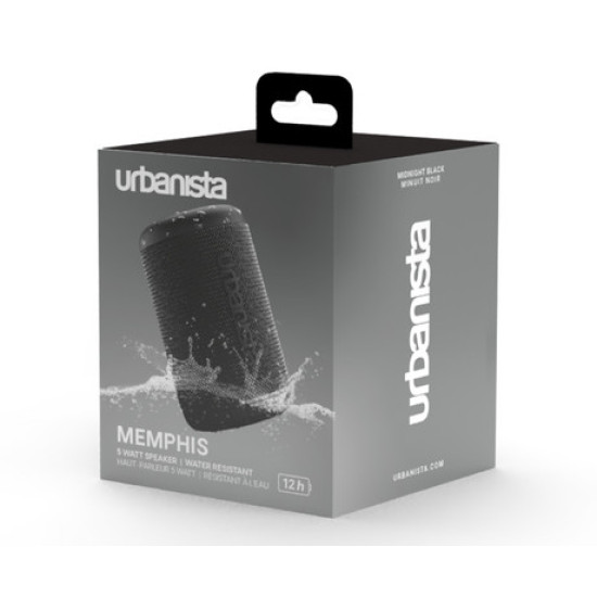 Prijenosni zvučnik URBANISTA MEMPHIS, 5W, Bluetooth® 5.2, TWS, do 12 sati reprodukcije, upravljanje tipkama, IPX5 vodootporan, USB Type-C, crni (Midnight Black)