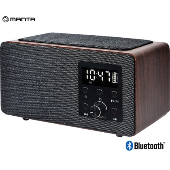 MANTA RDI910 WC radio prijemnik / sat / budilica, FM radio, Bluetooth 5.0, punjiva baterija, Qi bežični punjač, ​​microSD / AUX