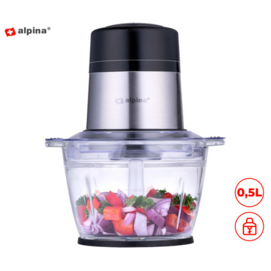 ALPINA sjeckalica, 300W, posuda od 500 ml, 2 brzine, puls funkcija, nehrđajući čelik ALPINA sjeckalica, 300W, posuda od 500 ml, 2 brzine, puls funkcija, nehrđajući čelik