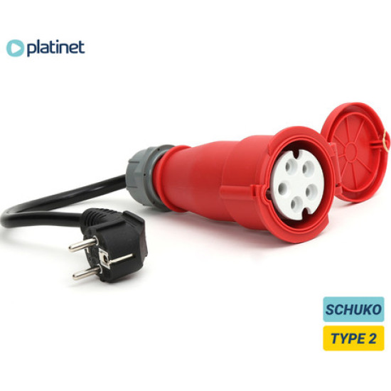 Platinet PEVA30 adapter za EV kabel za punjenje, TIP 2 - SCHUKO, 30cm, za električna / hibridna vozila