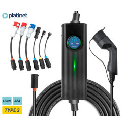 Platinet PC050EV prijenosni EV električni punjač, ​​16kW, 6m, 6 adaptera, za električna / hibridna vozila, TIP 2/SCHUKO/UK/CEE, LED zaslon osjetljiv na dodir, torba