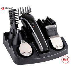 ALPINA 6u1 mašinica za šišanje / trimer za kosu i bradu, bežična, punjiva baterija, nastavci uključeni, crna ALPINA 6u1 mašinica za šišanje / trimer za kosu i bradu, bežična, punjiva baterija, nastavci uključeni, crna