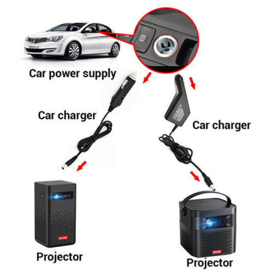 BYINTEK auto punjač za projektore, DC 19V, kompatibilan sa BYINTEK projektorima U70 Pro / U50 Pro / U30 Pro / R15 / R17 / R19, + 3m produžni kabel, crni