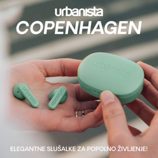 Bežične slušalice URBANISTA COPENHAGEN, Bluetooth® 5.2, TWS, do 32 sata reprodukcije, kontrola na dodir, IPX4 vodootporan, USB Type-C, zelene (Sage Green)