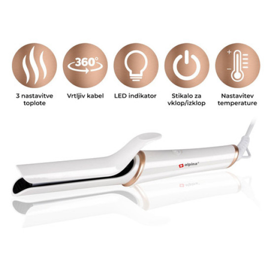 ALPINA pegla za kosu, 25W, podesiva temperatura, LED indikator, 360° kabel, bijela