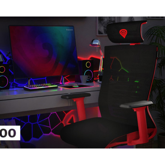 GENESIS ASTAT 700 gaming/uredska stolica, ergonomska, PureFlowPLUS™ tehnologija, ExoBase™ konstrukcija, CareGlide™ kotači, podesiva visina/nagib, crno-crvena
