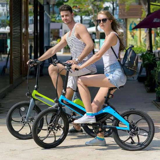Električni bicikl MS ENERGY i10, sklopivi, gume 20", motor 250W, 6 brzina Shimano, do 50km, do 25km/h, baterija 36V 7.8Ah, crno zelena