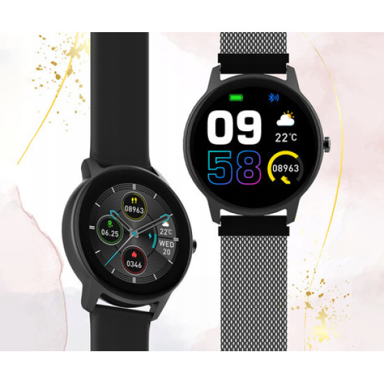 Pametni sat FOREVER ForeVive 2 Slim SB-325, 1.22" ekran, Bluetooth, Android + iOS, baterija, aplikacija, IP68, mjerenje aktivnosti, analiza sna, sportski modovi, crni