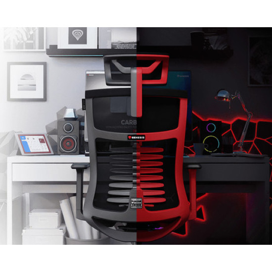 GENESIS ASTAT 700 gaming/uredska stolica, ergonomska, PureFlowPLUS™ tehnologija, ExoBase™ konstrukcija, CareGlide™ kotači, podesiva visina/nagib, crno-crvena
