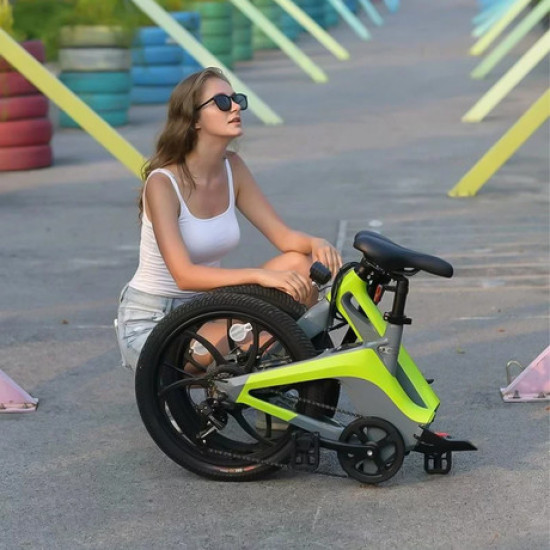 Električni bicikl MS ENERGY i10, sklopivi, gume 20", motor 250W, 6 brzina Shimano, do 50km, do 25km/h, baterija 36V 7.8Ah, crno zelena