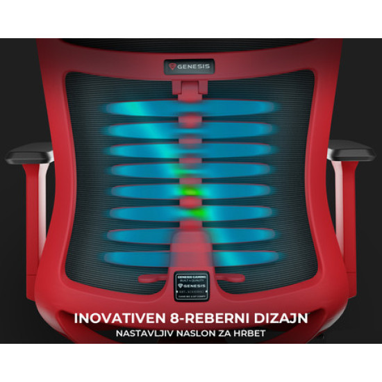 GENESIS ASTAT 700 gaming/uredska stolica, ergonomska, PureFlowPLUS™ tehnologija, ExoBase™ konstrukcija, CareGlide™ kotači, podesiva visina/nagib, crno-crvena
