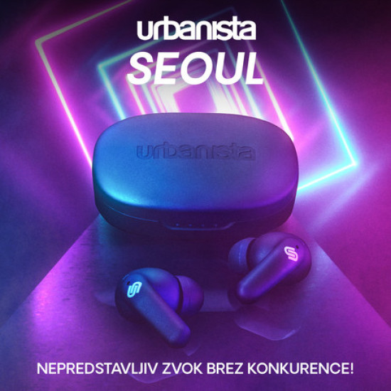 Bežične slušalice URBANISTA SEOUL, Bluetooth® 5.2, TWS, do 32 sata reprodukcije, kontrola na dodir, bežično punjenje, niska latencija, crna (Midnight Black)