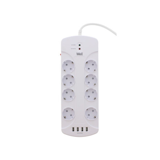 Prenaponska zaštita WELL EXTS-8S3M, 8x utičnica 230V + 4x USB, 16A, 3680W, 3m Prenaponska zaštita WELL EXTS-8S3M, 8x utičnica 230V + 4x USB, 16A, 3680W, 3m