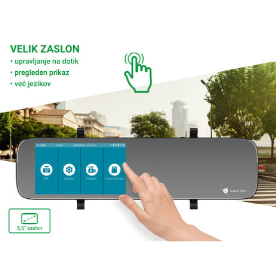 Pametno auto ogledalo NAVITEL MR450 GPS, prednja i stražnja auto kamera, Full HD, 5.5" IPS ekran, Night Vision, SONY senzor, GPS, aplikacija