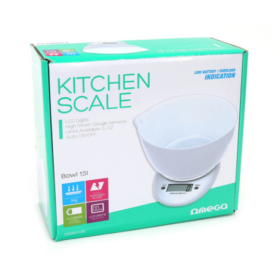Platinet/OMEGA kuhinjska vaga OBSKWB, LCD displej, do 3kg, sa posudom 1.5L