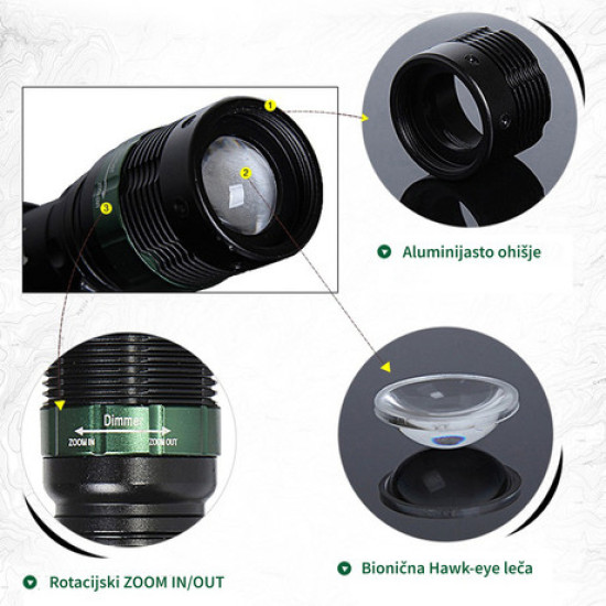 PLATINET prijenosna LED svjetiljka (Flashlight) PAFZ3W, Alu, ZOOM, CLIP kabel