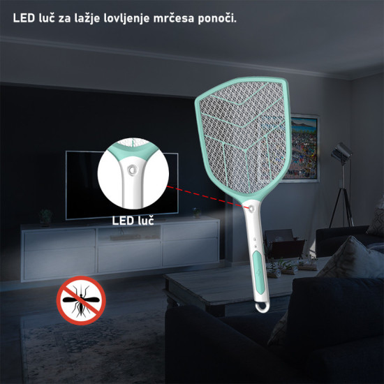 PLATINET PRMB3839 2u1 - električni reket za palice + LED lampa, ugrađena Li-ON baterija, vrlo moćan
