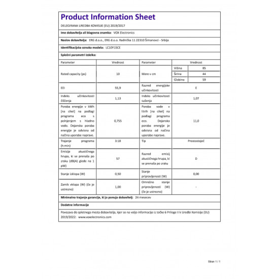VOX Perilica suđa LC 10Y15C E [E, 10 pogr., 6 programa, bijela]