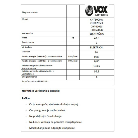 VOX staklokeramički štednjak CHT 6205 B (4x staklokeramika) VOX staklokeramički štednjak CHT 6205 B (4x staklokeramika)