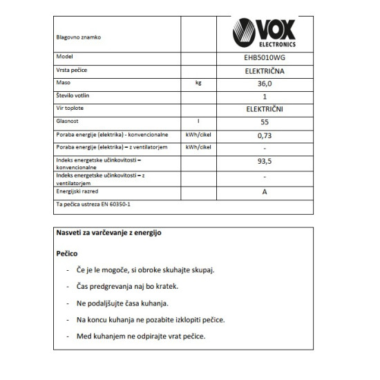 VOX električni štednjak EHB 5010 WG (4x struja)