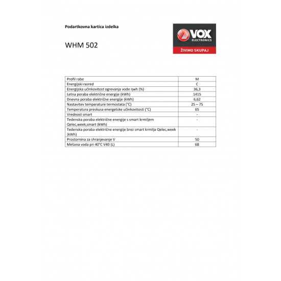 VOX bojler WHM 502
