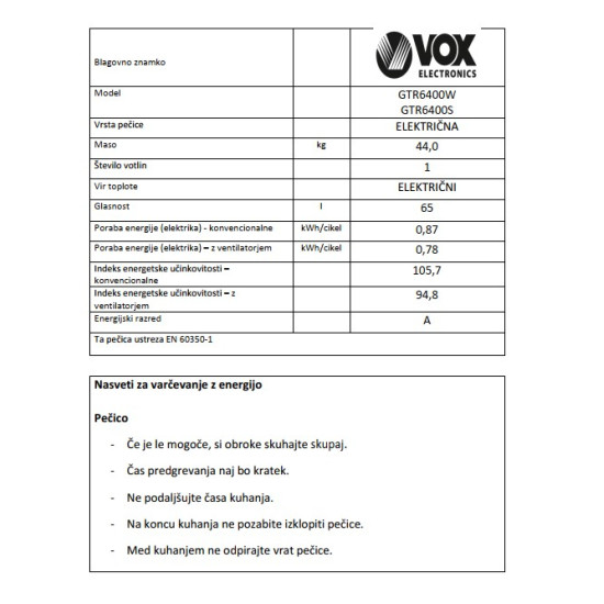 VOX plinski štednjak GTR 6400 S (4x plin) VOX plinski štednjak GTR 6400 S (4x plin)