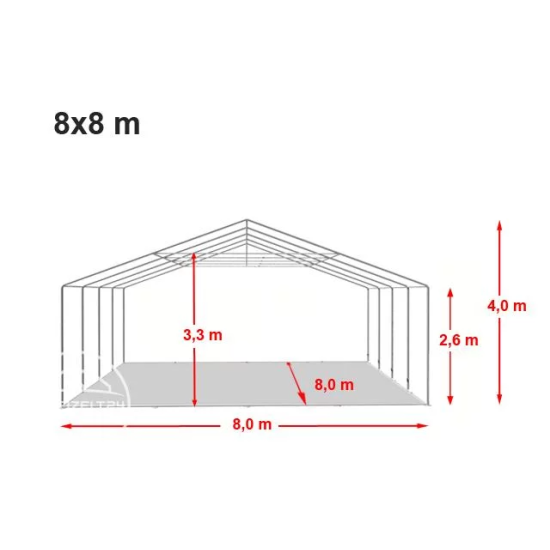 Šator za događaje 8x8 Vatrootporan - 550g/m2 s osnovnim okvirom