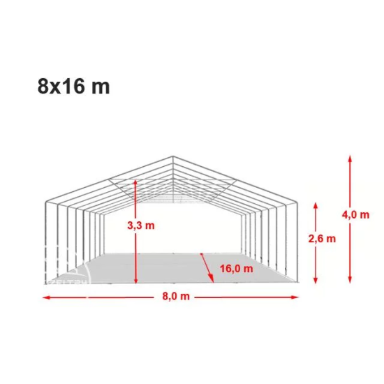 Šator za događaje 8x16 Vatrootporan - 550g/m2 s osnovnim okvirom