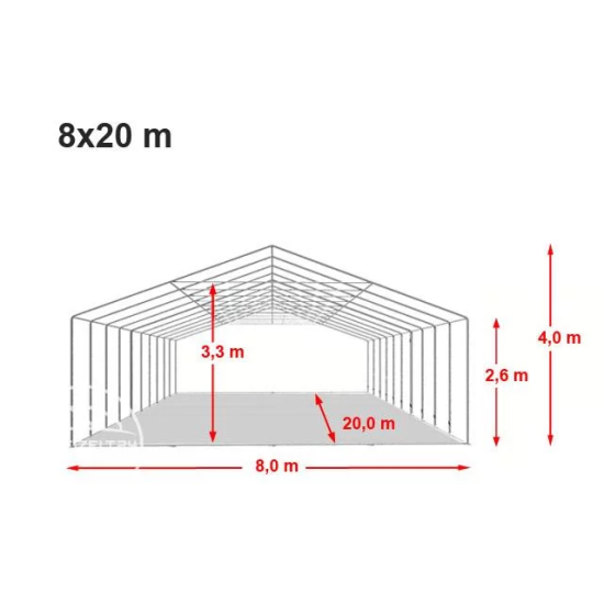 Šator za događaje 8x20 Vatrootporni - 550g/m2 s osnovnim okvirom
