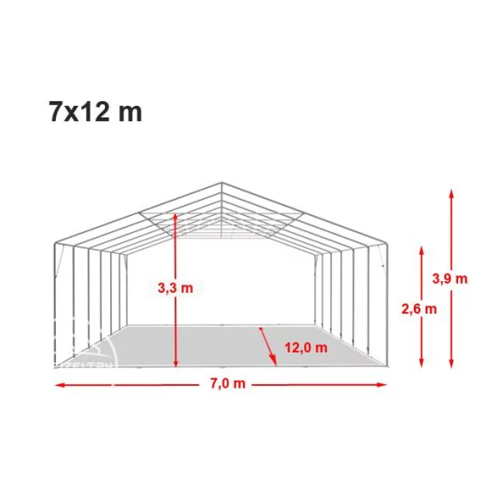 Šator za događaje 7x12 Vatrootporni - 550g/m2 s osnovnim okvirom
