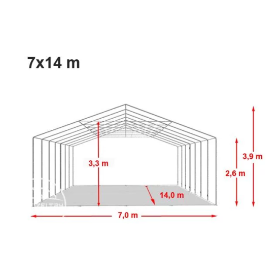 Šator za događaje 7x14 Vatrootporan - 550g/m2 s osnovnim okvirom