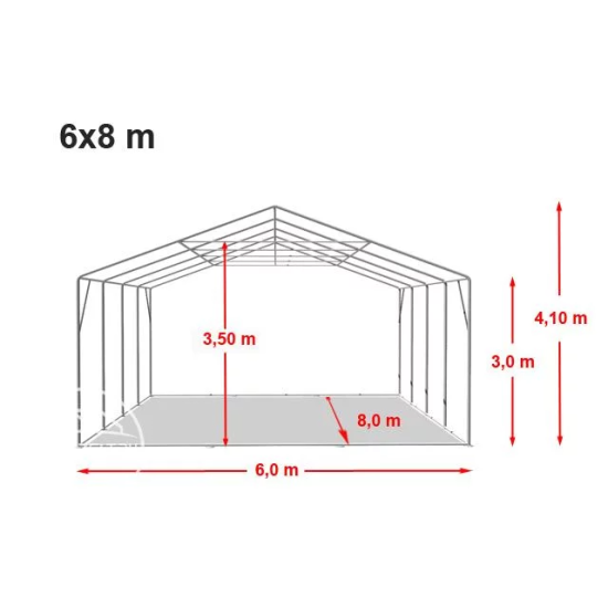 Skladišni šator 6x8 m - bočna visina 3,0 m s patentnim zatvaračem, PVC cerada 850