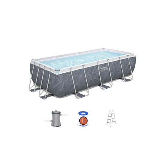 Bazen Steel Pro MAX 404x201x100 cm s uzorkom sivog mramora sa pumpom s kartonskim filterom