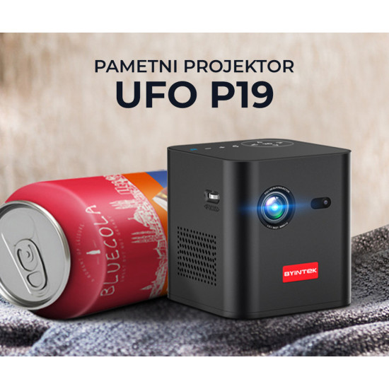 BYINTEK P19 prijenosni 3D LED DLP projektor, Android, WiFi, Bluetooth, 2GB+32GB, baterija, 350 lumena, zvučnici, max 4K UHD, HDMI + ugrađeni stalak + torbica