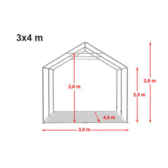 Šator za skladištenje 3x4 m, PVC cerada 750 s osnovnim okvirom