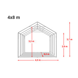 Šator za skladištenje 4x8 m - bočna visina 2,6 m, PVC 800, s osnovnim okvirom Šator za skladištenje 4x8 m - bočna visina 2,6 m, PVC 800, s osnovnim okvirom