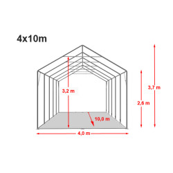 Šator za skladištenje 4x10 m - bočna visina 2,6 m, PVC 800, s osnovnim okvirom Šator za skladištenje 4x10 m - bočna visina 2,6 m, PVC 800, s osnovnim okvirom