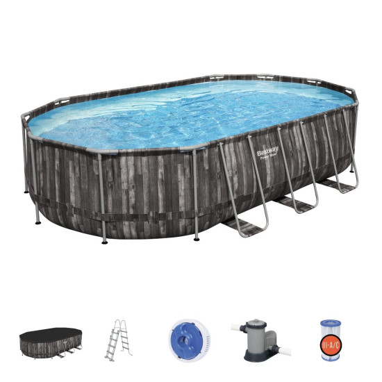 Bazen Power Steel™ Oval 610 x 366 x 122 cm s uzorkom drveta sa pumpom s kartonskim filterom