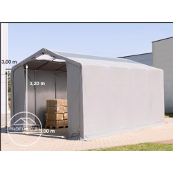 Šator za skladištenje hala 6x10 m - bočna visina 3,0m s patentnim zatvaračem i krovnim prozorima, PVC 850